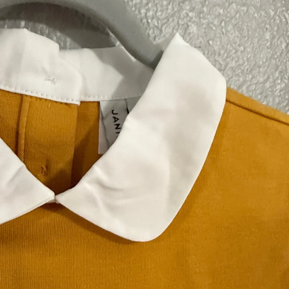 Janie and Jack flutter Sleeve Ponte dress size 8 cotton golden yellow white new